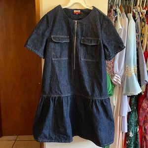 Suno Dropwaist Speckled Blue Denim Dress 12